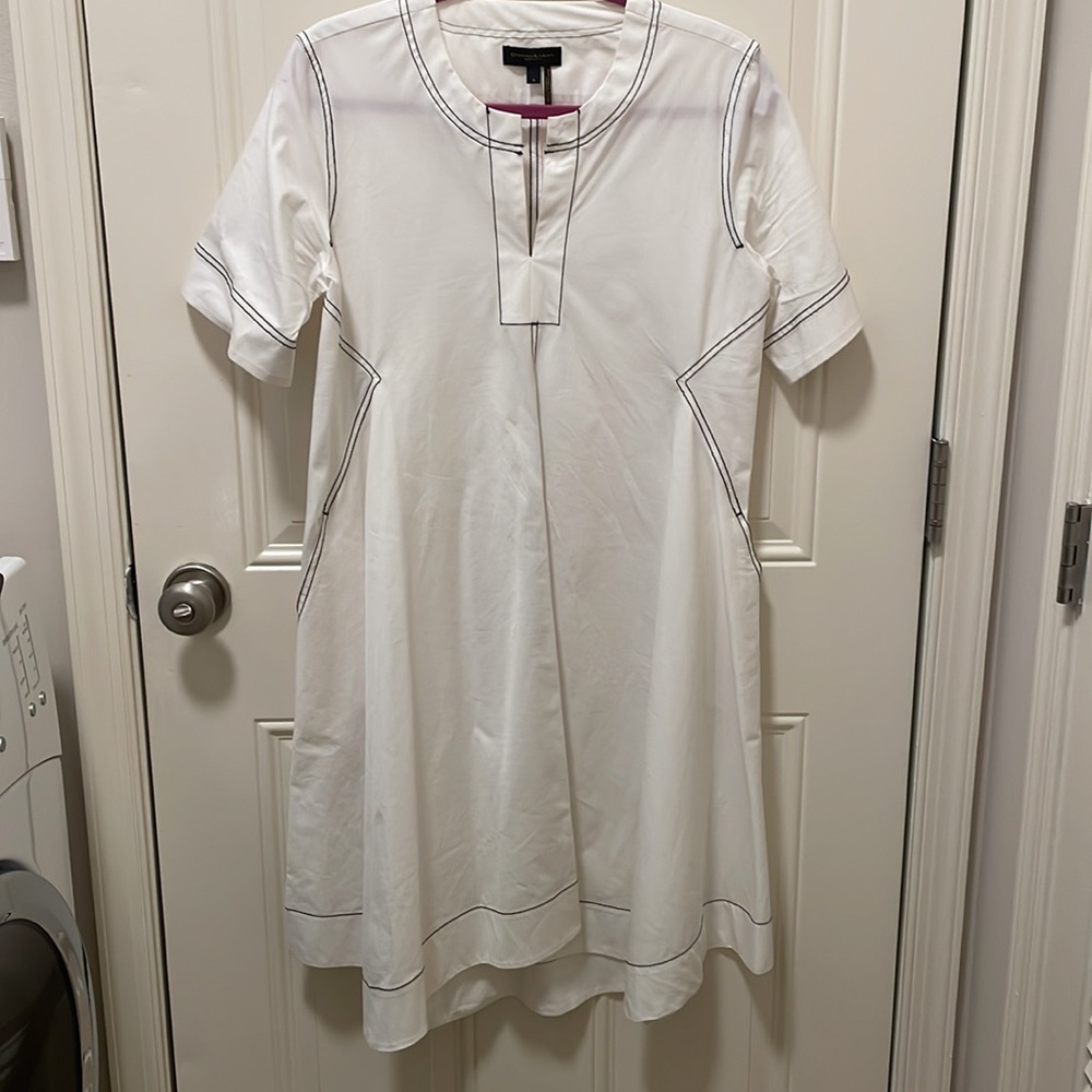 Donna Karan White Midi Dress with Black Piping - Picture 8 of 9